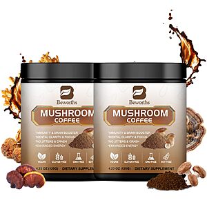 (Pack of 2) 4.23 oz Mushroom Coffee - Mix Arabica Instant Coffee, Low Roast, 30% Beta-Glucans $13.17