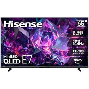 $649.99* | 65" Hisense 65E7SF Hi-QLED 4K 144Hz Mini-LED Fire TV + 10% Back w/ Prime Visa Card at Amazon