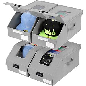 VAESIDA Hat Organizer for Baseball Caps, 4 Pack Hat Storage Box, Holds up to 56 Caps $22.79