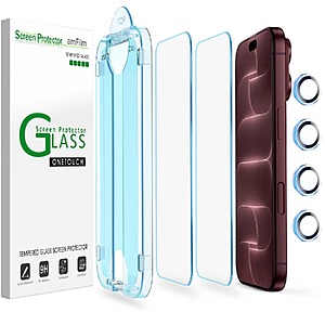 2-Pack amFilm OneTouch iPhone 18/17/16/15/14/13 Tempered Glass Screen Protectors from $4.95 + Free Shipping w/ Prime or $35+ Orders