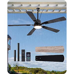EDISHINE 52" Outdoor Ceiling Fan w/ Light & Remote (Black or White) $69.99 + Free Shipping