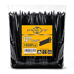 PXSLZZ Zip Ties 12 Inch,1000 Pcs,0.19in Width,60LBS Black Cable Ties $8.79