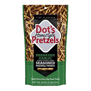 Dot's Pretzels Parmesan Garlic Seasoned Pretzel Twists Snack Bag, 16 oz x 2~$10.38 With Multibuy & S&S @ Amazon