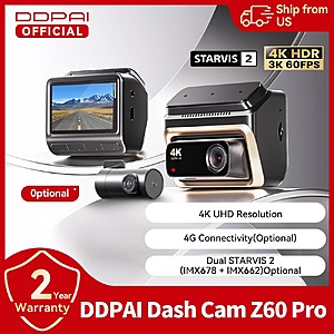 DDPAI 4K Dash Cam Z60 Pro SONY STARVIS 2 Car DVR No SD Card $105.9 + Free Shipping