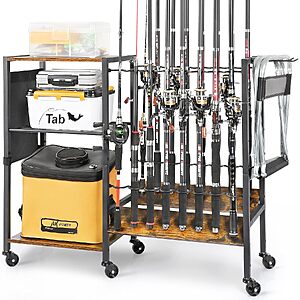16-Rod Rolling Fishing Rod Rack & Reel Holder Cart w/ Tackle Storage $35.99 + Free Shipping