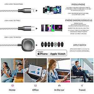 $4.50 ac AMAZON Apple Watch Charger 3 in 1 Multi Charging Cable 4FT Apple MFi Magnetic