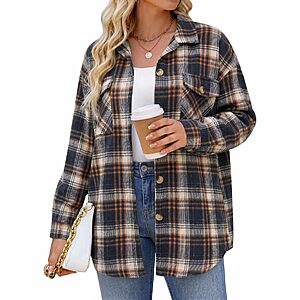 IN'VOLAND Women's Plus-Size LS Button-Down Plaid Flannel Shacket (various) $13.99 + Free Shipping w/ Prime or on $35+ $22.79