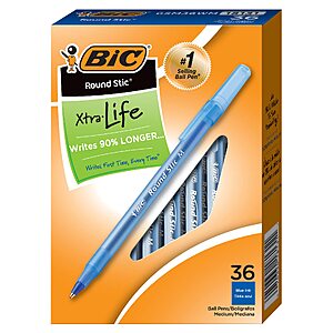 Pack of 48, 1728 Count Total: BIC Round Stic Xtra Life Ballpoint Pen 36-Count, Medium Point (1.0mm), Blue, Flexible Round Barrel For Writing Comfort, w/S&S $126.79