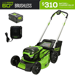 Greenworks 60V 21" Cordless Battery Push Lawn Mower w/ 5.0Ah Battery & Charger + Free S/H $314.5