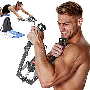FLYBIRD 3-in-1 Chest and Arm Exerciser with Ab Roller Wheel, Adjustable 22-440LBS Chest Trainer, Backpack & Pad Included $31.79