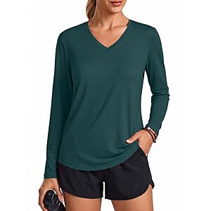 PINSPARK Women's UPF 50+ V-Neck LS Workout Shirt (various) $5 + Free Shipping w/ Prime or on $35+