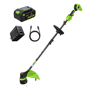 Greenworks 24V 15" Brushless Cordless Battery String Trimmer (1) 6.0 ah battery, (1) 65w usb-c fast charger + Free S/H $119