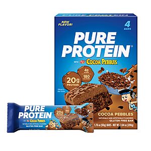 4 ct, Pure Protein Cocoa PEBBLES™ Protein Bars, 20g Protein, Gluten Free, $4.63, Amazon