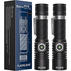 2-Pack 1000 Lumen Banral Rechargeable LED Zoomable Flashlight w/ Pocket Clip $9.79 + Free Shipping w/ Prime or on $35+