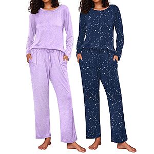 2-Pack Ekouaer Women's LS 2-Pc Pajama Sets (various) $19.99 + Free Shipping w/ Prime or on $35+