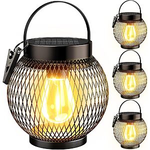 [Prime] 4-Pack TuyLuxe Metal Hanging Solar Lanterns (Warm Filament) $23.39 ($5.85 Each) + Free Shipping