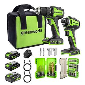 Greenworks 24V Drill & Impact Driver 2x2Ah Battery, 4Ah Battery, Charger $199.99 free shipping Costco.com
