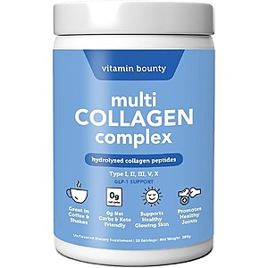 Vitamin Bounty Multi Collagen Complex, Hydrolyzed Collagen Peptides Types I, II, III, V & X (28 Servings) $11.99 or less w/ S&S + Free S&H w/ Prime