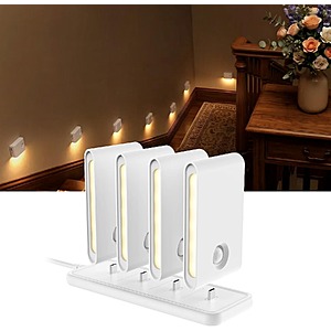 4-Pk EZVALO Rechargeable Magnetic Mount Motion Sensor Night Lights w/ Charging Station $17 + Free S&H w/ Prime
