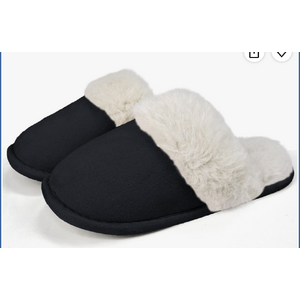 Women's Memory Foam Fuzzy Slippers Fluffy Plush Indoor Outdoor Non-Slip Thin Sole Winter House Shoes Black, size 5-6 Women's $4.99