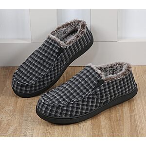 Men's Warm Moccasin Slippers Comfy Memory Foam House Shoe,Black-white, 10, 11 US $7.21