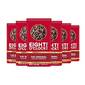 [SnS, AC] $30.49* | 6-Pk 11-Oz Eight O'Clock Coffee Whole Bean Coffee (Medium Roast, 100% Arabica) at Amazon