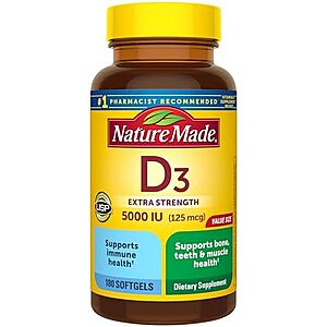 [SnS, AC] $7.78* | 180-Count Nature Made Vitamin D3 125 mcg 5000 IU Softgels (180-Day Supply) at Amazon