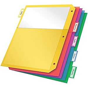 $2.13 | Oxford Plastic 2 Pocket Binder Dividers, 5 Tab 1/5 Cut, Letter Size, 3 Sets (89602) at Amazon