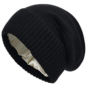 Satin Lined Beanie for Women Soft Satin Lining Slouchy Winter Hats $6.6