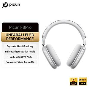 Picun F8 PRO Wireless Headphones -52dB ANC 3D Spatial Audio 80H Playback $53 + Free Shipping $52.7