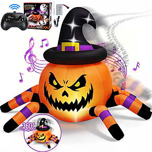 Firstness 2.4GHz Remote Control Car Halloween Inflatable Pumpkin Spider, 360° Rotation, 3 Music and LED Lights (Aged 3+) $37.89