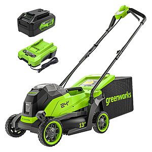 Greenworks 24V 13in Push Lawn Mower, 4.0 Ah Battery and Charger $179.99
