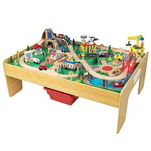 KidKraft Adventure Town Railway Wooden Train Set & Table with EZ Kraft Assembly™ with 120 Accessories and Storage Bins, Gift for Ages 3+ $131.38