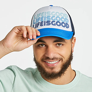 Life is Good Up 40% Off + Extra 20% Off: Trucker Hat (Various Colors) $4, Men's Mountains SS Crusher Tee $8, Women's Daisy SS Tee $9.60, More + FS on $3%+