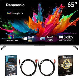 with 2 HDMI cables, Panasonic 65 inch W85C QD-Mini LED Google TV 2026 TN-65W85CPS Bundle, $549.99, Amazon