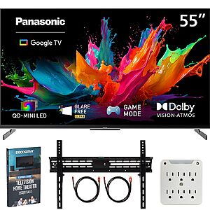 with 2x HDMI cables, wall mount, Panasonic 55" W85C 4K 3840x2160 60Hz QD-Mini LED Google TV (2026) Bundle, $479.99, Amazon