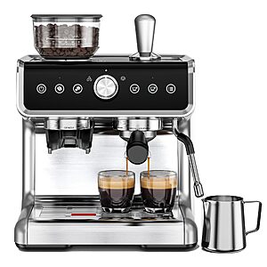 Amazon - EUHOMY Espresso Machine with Grinder and Milk Frother, 20 Bar Pressure $210.54