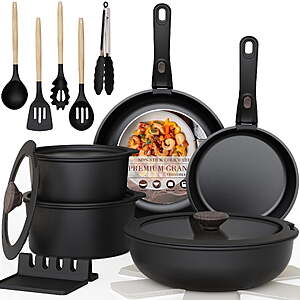 Astercook 20-Piece Pots and Pans Set, Nonstick Cookware Set with Detachable Handles, Oven & Dishwasher Safe, Induction Compatible, Stackable RV Kitchen Cooking Set, Black $62.99