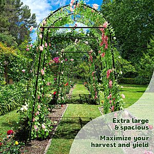 AGTEK 87" H×65" W Metal Garden Arch Trellis with Nylon Netting, 60LBS Load, Adjustable Width for Climbing Plants