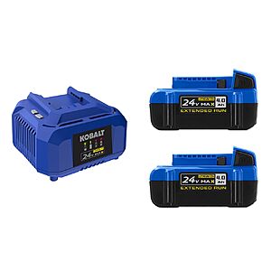 Kobalt 24V 4.0Ah Lithium-Ion Battery 2-Pack w/ 85W Charger $79 + Free Shipping