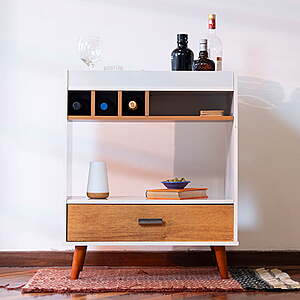 Ember Interiors Modern Bar Cabinet w/ Wine Rack (White/Brown) $51.11 + Free Shipping
