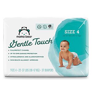 $9.47 S&S AMAZON Amazon Brand - Mama Bear Gentle Touch Diapers, Size 4, 37 Count, Hypoallergenic,  BUY 4 save another 10% (PRIME)