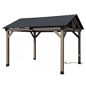 Aoodor 10' x 12' Cedar Wood Frame Gazebo w/ Galvanized Metal Hardtop Roof & Charging Socket $682.00 + Free Shipping