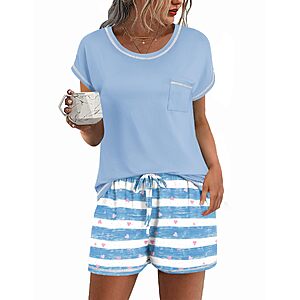 Ekouaer Womens Pajamas Sets Short Sleeve Tops and Shorts Pjs Soft Sleepwear $9.99