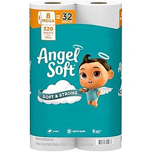 $5.99* | 8-Pack Angel Soft Mega Rolls Toilet Paper (320 Sheets Per Roll) at Amazon