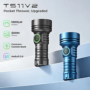 [launch sale] Wurkkos TS11 V2 Rechargeable Flashlight, 545-yard Beam, 1600 Lumens, Anduril 2, RGB Aux, Constant-Current Buck Driver, free S&H; $33.24