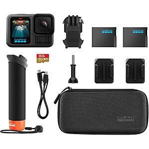 GoPro HERO13 Black Accessory Bundle - Includes The Handler, 2 Enduro Batteries, 2 Curved Adhesive Mounts, 64GB SanDisk MicroSD Card, and Carrying Case $354.99