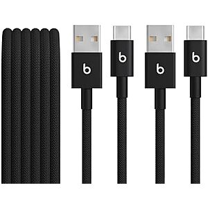 2-Pk 1.5m Beats USB-A to USB-C or USB-C Charging Cables (Black) $14
