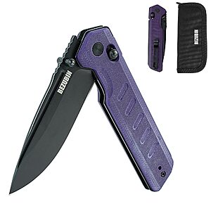 BEZUBIN UBIN Folding Pocket Knife 3.25" VG10 Blade EDC Folding Knife with Safety Axis Lock Purple G10 Handle Hunting Camping Knife with Thumb Stud Opener $19.99