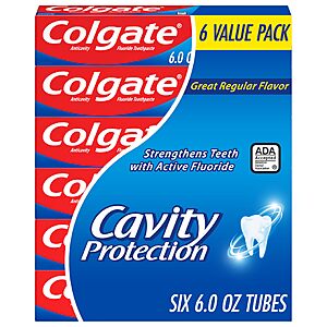 $9.48 or less S&S AMAZON Colgate Cavity Protection Fluoride Toothpaste, Mint, 6 Pack, 6 oz
